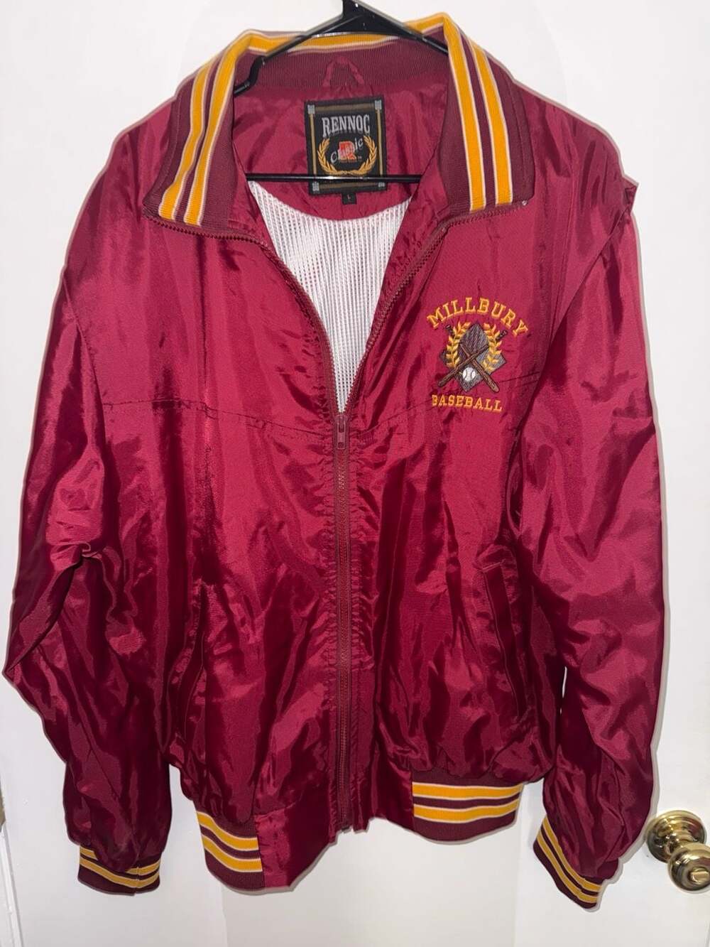 Vintage Rennoc Classic Maroon Millbury Baseball Windbreaker Jacket
